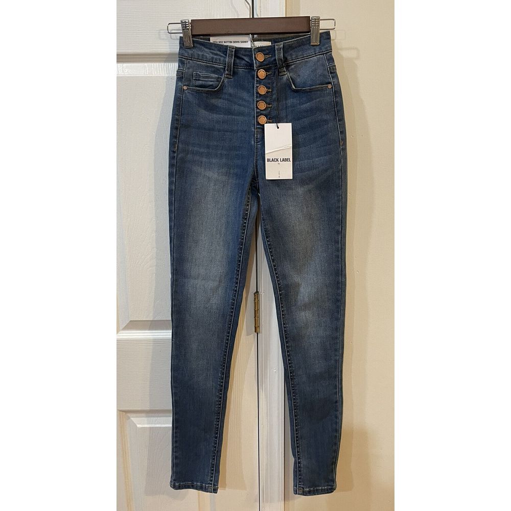Black Label By C'est Toi Womens  Juniors Jeans High Rise Skinny Med WashSz 0 NWT